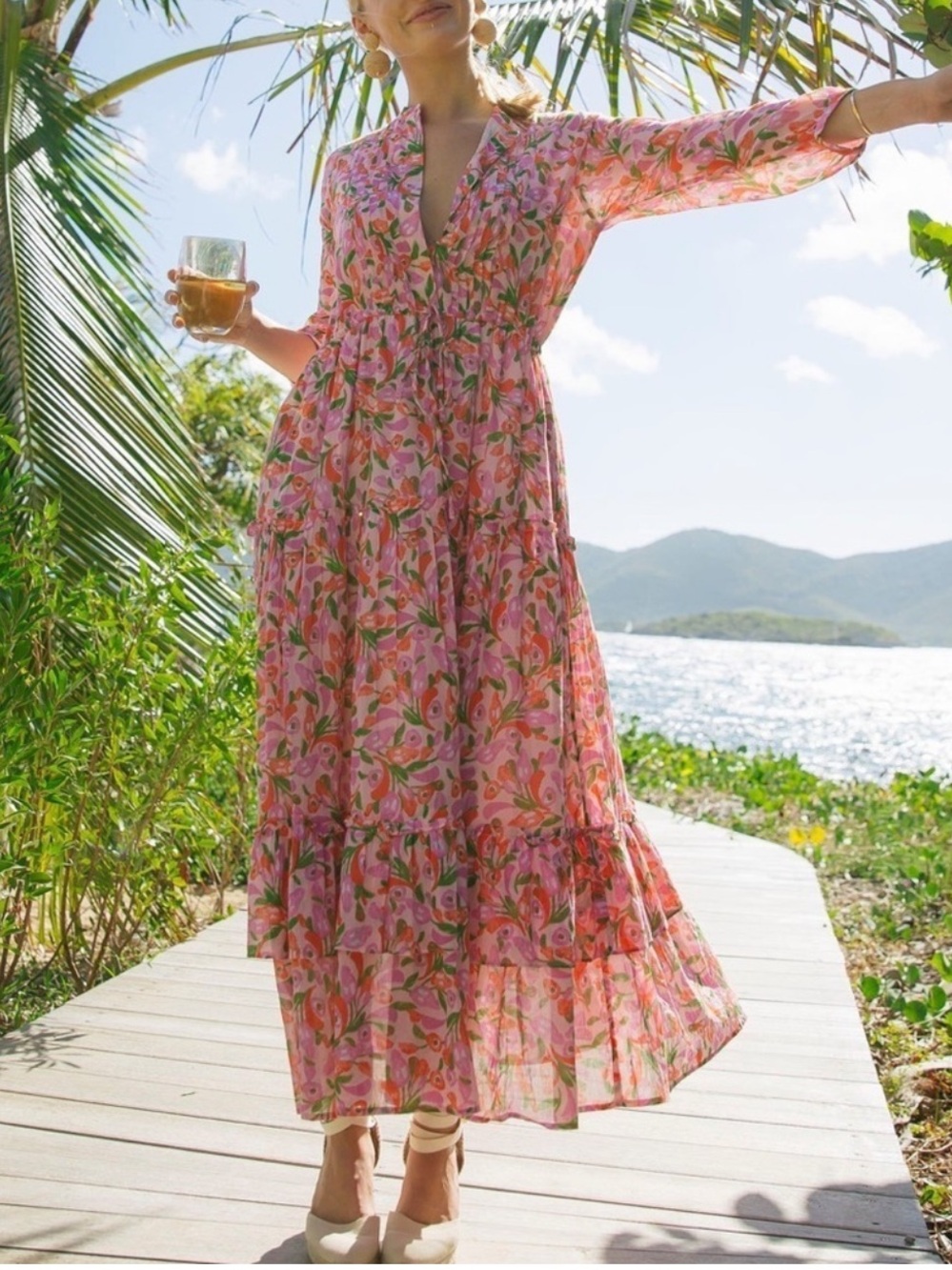 Banjanan Bazaar Cotton Maxi Dress in Mini Bloom Rose Size L